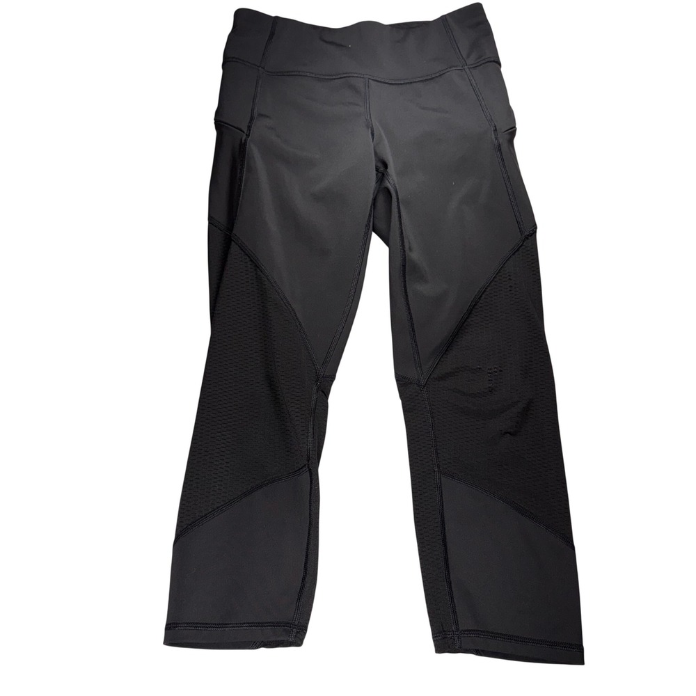 Athleta Mesh Contender Black‎ Panel High Waisted Capri Leggings Women's XS